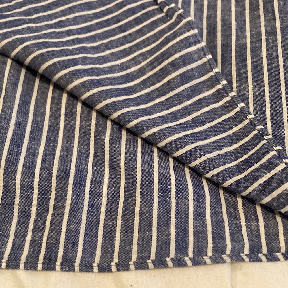 Madewell One Shoulder Ruffle Blue Striped Linen/Cotton Blend Top Size 4 - Picture 9 of 9